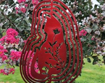 Floral Cat Metal Art Metal Wind Spinner Outdoor Garden Decor Yard Art Hanging Ornament Patio Decoration Kinetic Gift Mothers Day Gift