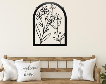 Daisy & Vine Floral Metal Sign Custom Home Decor Plant Trellis Custom Entryway Decoration Metal Yard Decor Indoor Hanging Art Gothic Arch