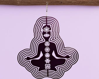 Chakra Metal Wind Spinner Outdoor Indoor Hanging Yoga Garden Decor Spiritual Energy Balance Gift Yoga Lover Ornament Hanging Patio Ornament