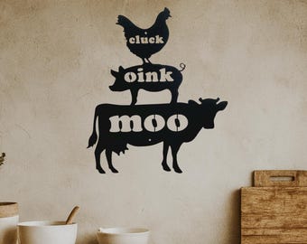 Farm Animal Kitchen Wall Art Cluck Oink Moo Metal Sign Rustic Farmhouse Décor Country Kitchen Wall Hanging Farm Lover Gift