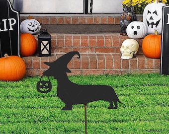 Howl-weenie Witchy Weiner Dog Halloween Decor Garden Stake Halloween Decor Shadow Cast Hanging Metal Art Dachshund Decor Spooky Custom Decor