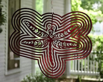 Red Dragonfly Metal Art Metal Wind Spinner Outdoor Garden Decor Yard Art Hanging Ornament Patio Decoration Kinetic Gift Mothers Day Gift