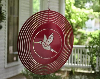 Red Hummingbird Metal Art Metal Wind Spinner Outdoor Garden Decor Yard Art Hanging Ornament Patio Decoration Kinetic Sculpture Gift