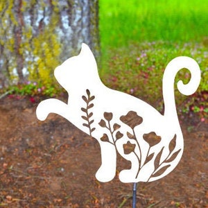 Metal Art Garden Cat Stake Decoration , Garden Art, Yard Art, Hand Made, Spring Garden Decoration, Outdoor Garden Decor