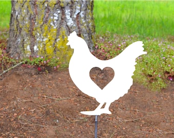 Metal Art Garden Chicken with heart Stake Decoration, Spring Garden Decoration, Outdoor Garden Decor, Farm, Farm House, Gift Him Her, Hen