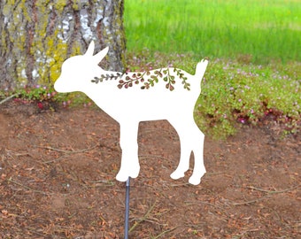 Metal Art Floral Baby Lamb Stake Decoration With Floral Back, Yard Art, Spring Garden Decoration, Outdoor Garden Decor, Farm, Farm House