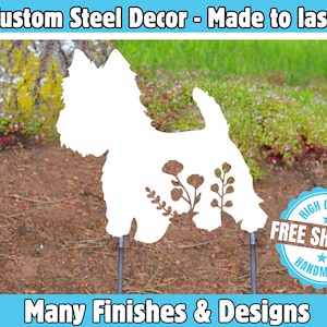 Floral Westie Gartenstecker Yard Art Metall West Highland Custom Terrier Silhouette Herz Ausschnitt Haustier-Memorial-Geschenk Benutzerdefinierte Metall hängende Kunst