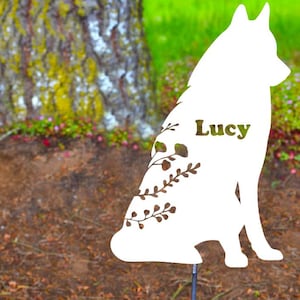 Floral Siberian Husky with Metal Garden Stake Decoration  Canine Pup Garden Art Yard Art Hand Made Outdoor Garden Decor.
