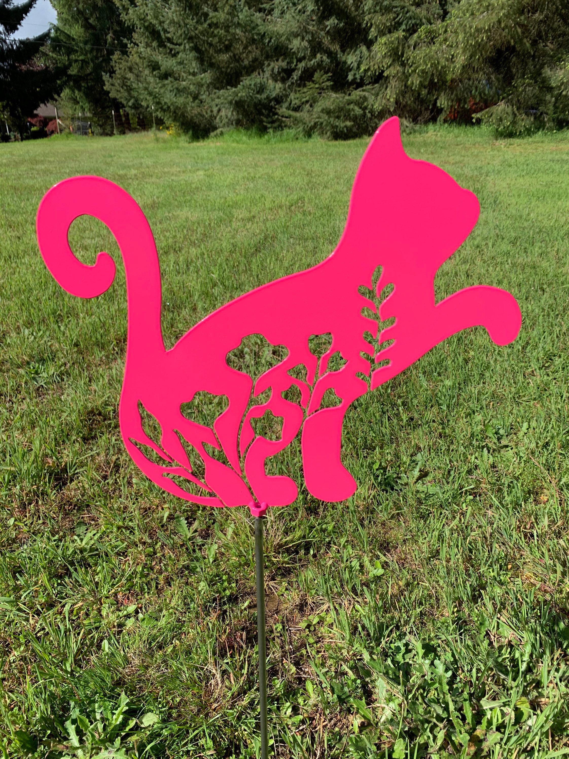 Metal Art Garden Cat Stake Decoration Garden Art Yard Art Etsy