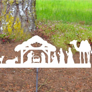 Arte de jardín con escena de la Natividad, decoración navideña para el jardín, letrero metálico de la Natividad, estaca religiosa para césped, letrero navideño para pared, decoración navideña cristiana para las fiestas.