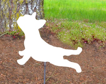 Metal Art Floral French Bulldog Stretching Garden Stake Decoration, Frenchie, Yard Art, Spring Garden Decoration, Outdoor Garden Decor, Dog