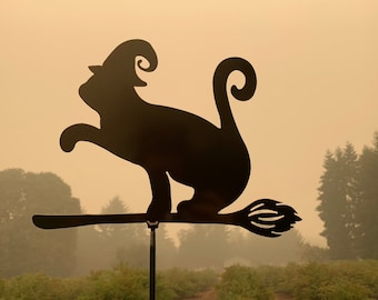 Black Cat Halloween Decor Garden Stake Black Cat Witch Broomstick Garden Stake Hanging Metal Art Decor Shadow Cast Halloween Personalizable