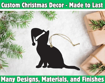 Cat with Santa Hat Christmas Ornament Holiday Tree Decor Custom Pet Lover Gift Winter Keepsake Handmade Xmas Decoration Made in USA