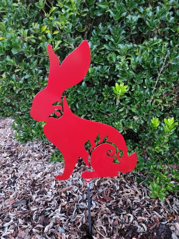 Metal Art Garden Rabbit Stake Decoration Bunnie Giftgarden | Etsy