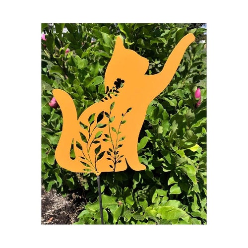 Metal Art Garden Cat Stake Decoration Garden Art Yard Art Etsy