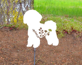 Metal Art Floral Bichon Frisé Dog Lover Stake Decoration, Garden, Yard Art, Gift, Garden Decoration Outdoor Garden Decor