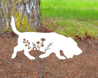 Metal Art Floral Basset Hound Stake Decoration, Garden, Yard Art, Customize Gift, Dog Lover , Spring Garden Decoration, Outdoor Garden Decor