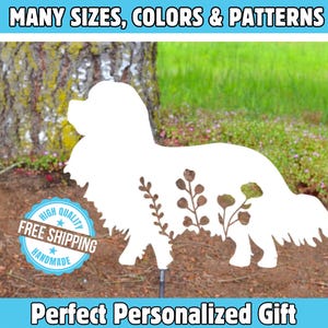 Floral King Charles Spaniel Metall Werbeschild Haustierliebhaber Hof Kunst Metallschild Handgemacht Geschenkideen Personalisierbar Dekor