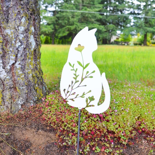 Metal Art Garden Cat Stake Decoration Garden Art Yard Art Etsy