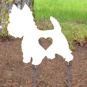 Westie Dog Garden Stake Yard Art Metal West Highland Custom Terrier Silhouette Heart Cutout Pet Memorial Gift Custom Metal Hanging Art