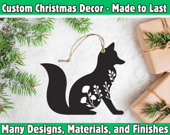 Floral Fox Ornament Christmas Tree Decoration Custom Woodland Animal Gift Rustic Holiday Keepsake Nature Inspired Decor