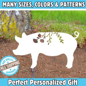 Floral Pig Metal Garden Art Cute Farmyard Decor Custom Metal Wall Hanging Flower Cutout Pig Stake FFA or 4H Signs Personalizable Gift Ideas