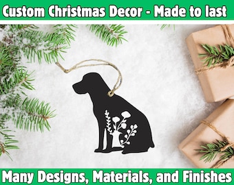 Labrador Dog Ornament Christmas Tree Decor Floral Pet Keepsake Custom Gift for Dog Lovers Holiday Farmhouse Rustic Metal Ornament