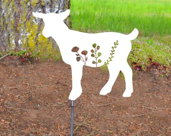 Metal Art Floral Goat with Stake Decoration, Yard Art, Spring Garden Decoration, Outdoor Garden Decor Memorial Farm, Farm House, Goat, Sheep