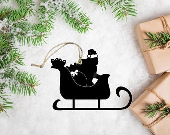 Santa Bigfoot sleigh metal ornament Christmas tree decor funny holiday gift handmade carbon steel Bigfoot lover Christmas decoration