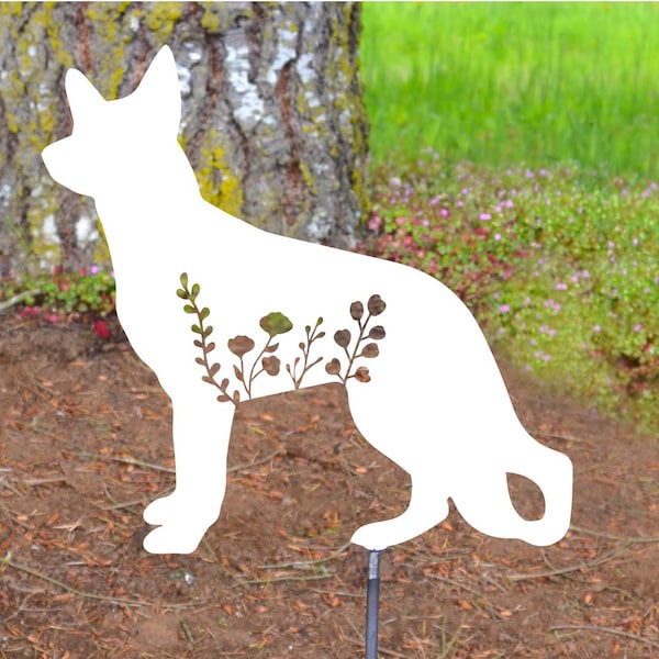 Metal Art Floral German Shepherd Dog Lover Stake Decoration, Garden, Yard Art, Gift, Garden Decoration Outdoor Garden Decor Personalize