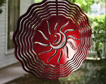 Red Sun Metal Art Metal Wind Spinner Outdoor Garden Decor Yard Art Hanging Ornament Patio Decoration Kinetic Gift Mothers Day Gift