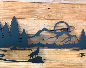 Metal Art Wolf Scene