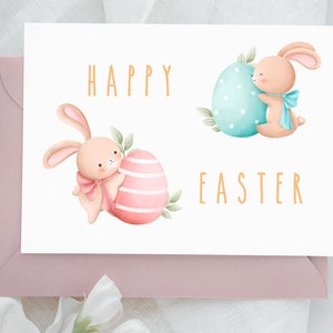 Biglietto d'auguri stampabile con coniglietto pasquale, biglietto stampabile di buona Pasqua, biglietto coniglietto carino, biglietto pasquale per bambini coniglio, biglietto digitale pasquale