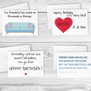 Lotto di 4 carte - Biglietto di buon compleanno modificabile stampabile, biglietto di ringraziamento, biglietto per la famiglia di amici, amico speciale, biglietto per Bestie