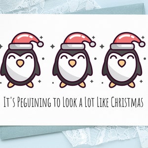 Cartão digital de Natal fofo pinguim, cartão de Natal humorístico para esposa, cartão de Natal para mulher, cartão de Natal adorável, saudações de Papai Noel