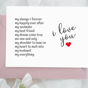 Tarjeta de aniversario romántica personalizada para tu esposo, tarjeta romántica editable, tarjeta única y sentimental de "Te amo", tarjeta de felicitación de aniversario de bodas.