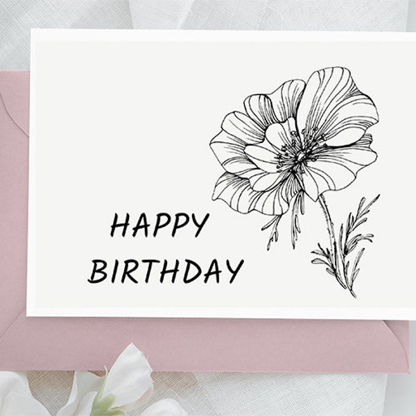 Naturalist, Flora, Flowers, Botanical, Nature, Edith Holden Style, Herbal Printable Happy Birthday Beautiful Floral Greeting Cards, Download