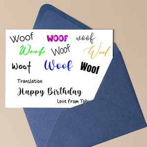 Tarjeta personalizada de feliz cumpleaños para perros, tarjeta de cumpleaños del perro, tarjeta de bithday guau guau, tarjeta personalizada de los perros, tarjeta de cumpleaños