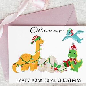 Carte de Noël personnalisée, Joyeux Noël, Carte de dinosaure nom personnalisé, Carte de dinosaure drôle pour le neveu cousin ami de la famille