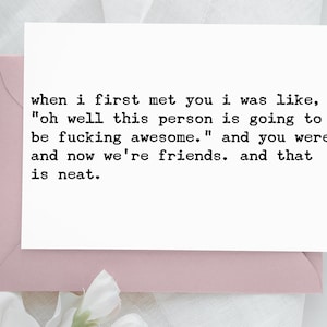 Carte numérique modifiable Funny Birthday Friend, Quand je t'ai rencontré pour la première fois, j'étais comme toi carte, carte de téléchargement illimité pour elle lui, carte de relation