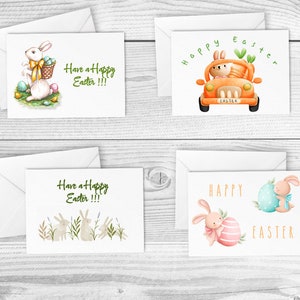 Lote de 4 cartões de Páscoa digitais - Cartão de Páscoa Feliz, Ovo de Páscoa, Cartão de Páscoa fofo, Cartões de Páscoa em aquarela, Cartão de Páscoa de ovo, Páscoa colorida