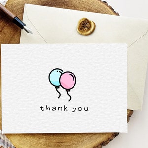 Bedankt nieuwe babyballonkaart, gepersonaliseerde bedankkaart, familiebedankkaart, knuffelkaart, verjaardagsbedankje, onbeperkte download