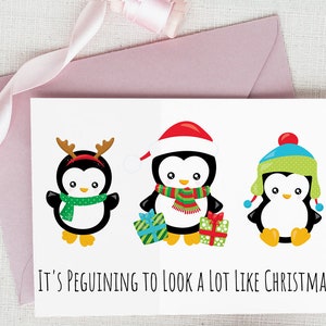 Biglietto digitale modificabile Biglietto di buon Natale, biglietto di buon Natale, download illimitato di Pinguino stampabile, biglietto di Natale per amico di famiglia