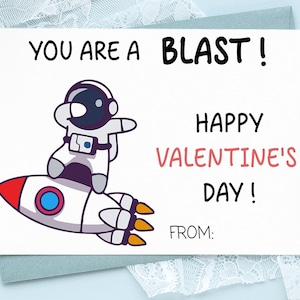 Personalized Editable Outer Space HAppy Birthday Kids Greeting Cards, School Valentine Tags, Mar velous Gift present for space lover rocket