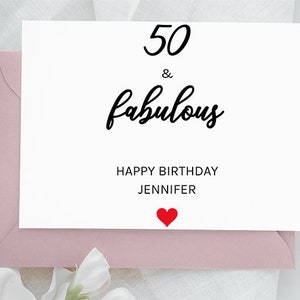 Tarjeta de cumpleaños número 50 Imprimible Personalizado personalizado editable, Divertidos deseos de feliz cumpleaños para amigos, Cincuenta ingeniosos saludos de cumpleaños para ella