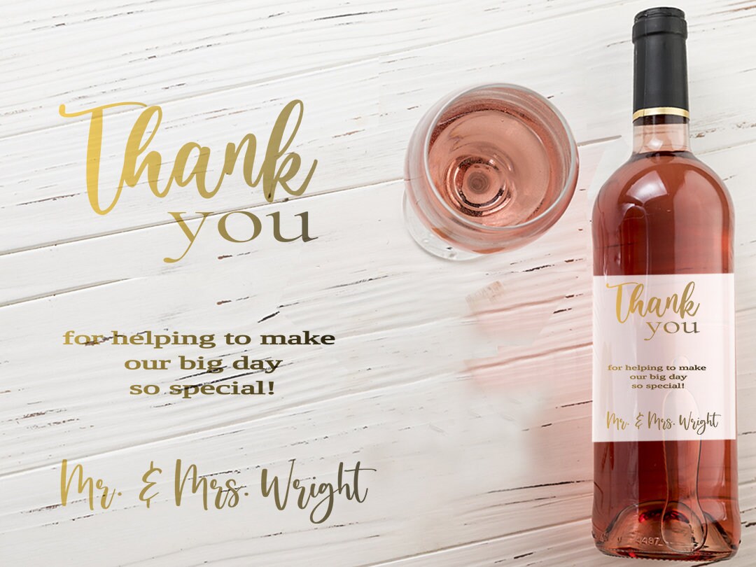 Printable Thank You Wine Bottle Label, Parents Thank You Gift, Wedding
