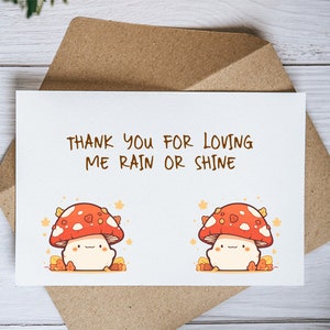 Tarjeta personalizada del día de la madre, Lluvia o sol, Feliz Día de la Madre, Tarjeta de jardinería para mamá, Tarjeta del Día de la Madre, divertido y lindo regalo de mamá con setas