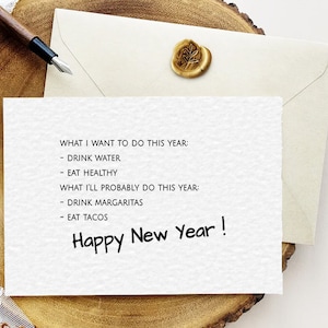 Carte de nouvel an drôle imprimable / ce que je veux faire cette année / humour sarcastique / cartes du nouvel an / fête du nouvel an / cartes grossières