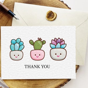 Sukkulenten Dankeskarten | Druckbare Grußnotizen für alle Gelegenheiten, personalisiert Ihre Nachricht, botanische Illustrationen und modernes Design