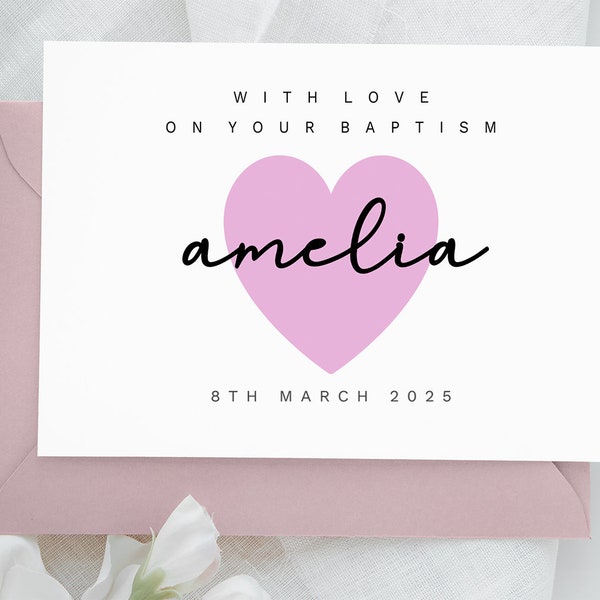 Editable Cute Baptism Card For Daughter, Personalized Baptism Card, Baptism Card For Niece, Granddaughter Baptism Card, Unlimited Download